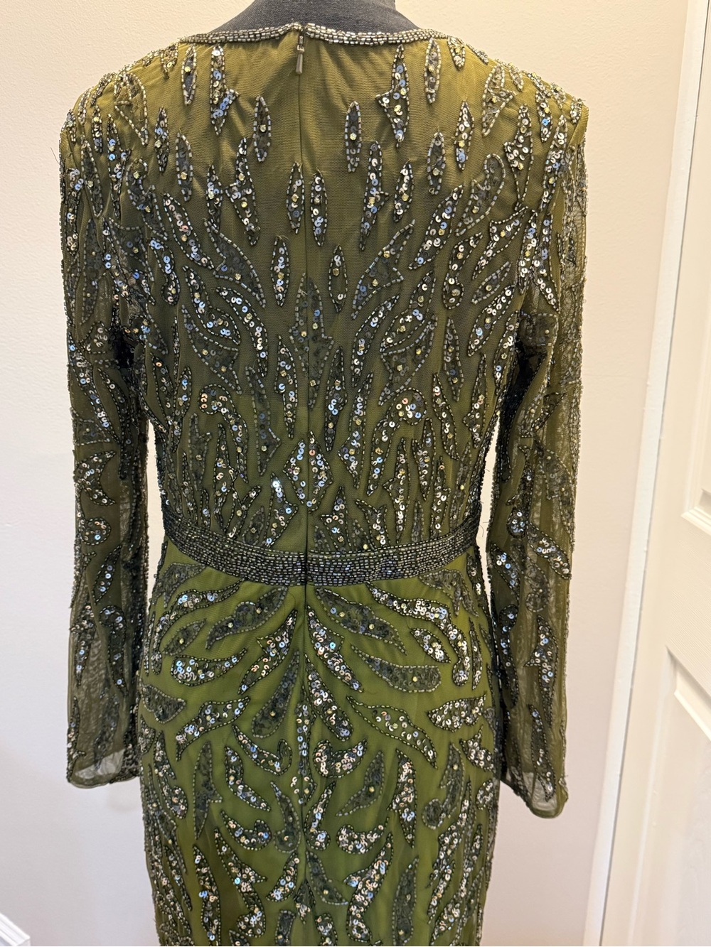 Mac Duggal Olive Green illusion sequins Evening Gown - Picture 10 of 12